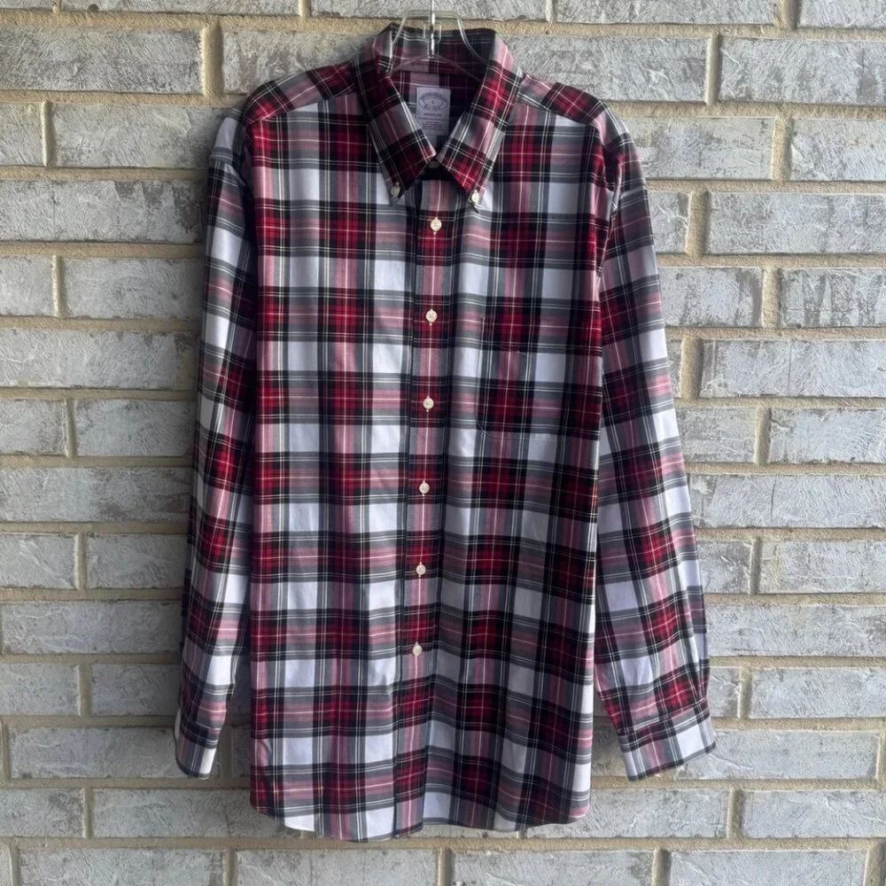 Brooks Brothers Madison Long Sleeve Button Front Plaid Shirt Men's Size L